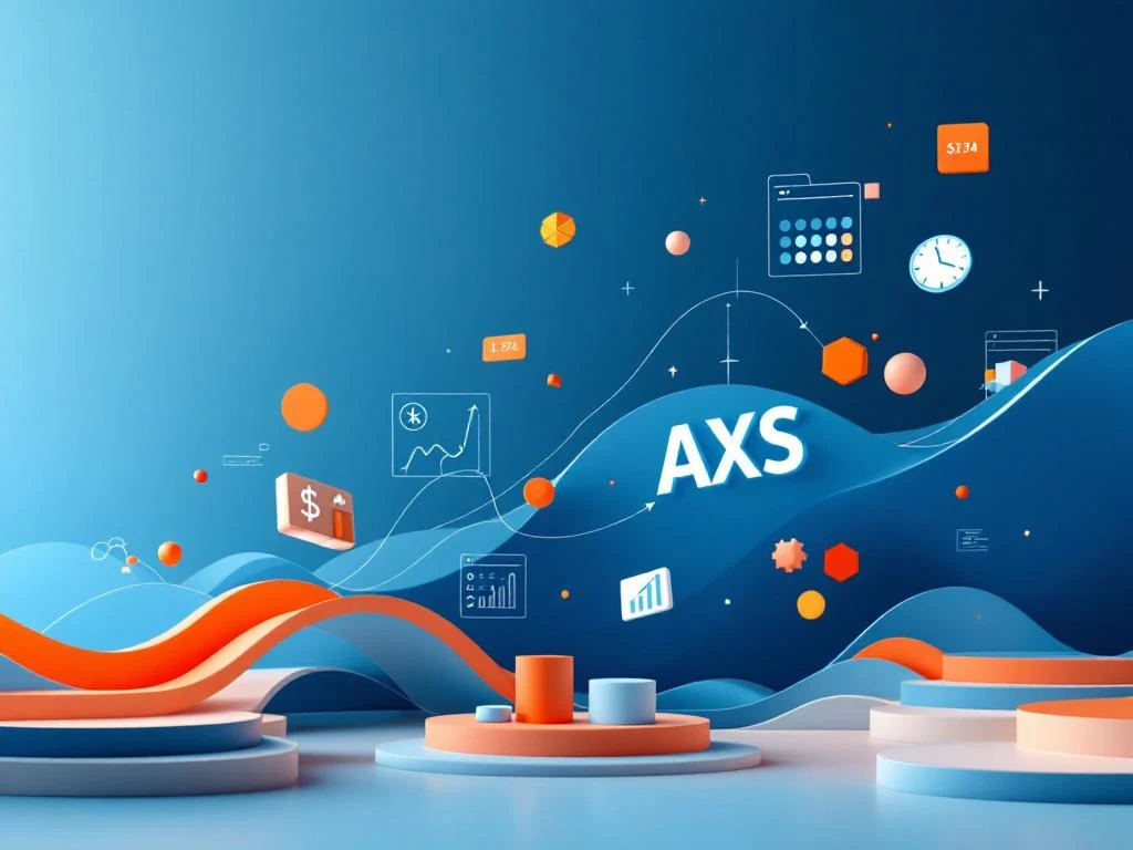 Geometrische vormen in blauw en oranje tonen financiële datastromen met calculators en spreadsheet elementen voor logistiek